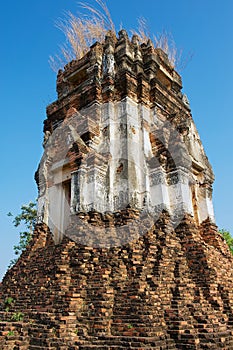 Ruin of the stupa at the ancient temple Wat Nakorn Kosa in Lopburi, Thailand.