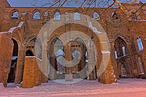 Ruin of Tartu cathedral on a winter night