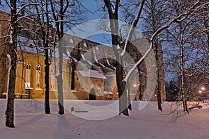 Ruin of Tartu cathedral on a winter night