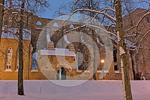 Ruin of Tartu cathedral on a winter night