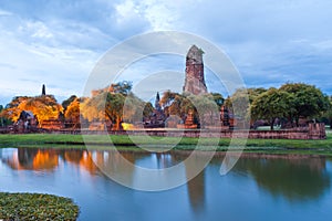 Ruin temple in Ayutthaya with lake