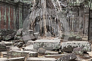 Ruin and wall pieces in Ta Prohm