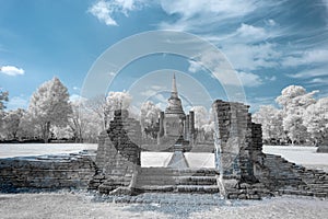 Ruined ancient Buddhist temple and pagoda