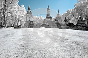 Ruined ancient Buddhist temple and pagoda