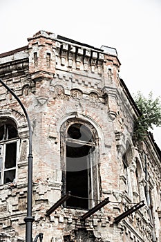 Ruined balcony with arched entrance