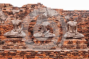 Ruined Buddha sculpture of Wat Chai Watthanaram, Ayutthaya, Thai