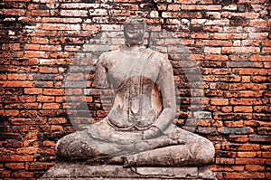 Ruined Buddha sculpture of Wat Chai Watthanaram, Ayutthaya, Thai