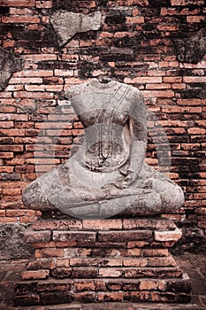 Ruined Buddha sculpture of Wat Chai Watthanaram, Ayutthaya, Thai