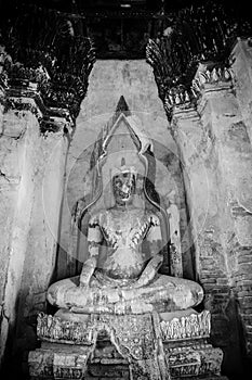 Ruined Buddha sculpture of Wat Chai Watthanaram, Ayutthaya, Thai