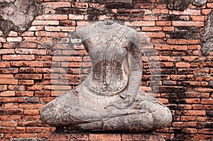 Ruined Buddha sculpture of Wat Chai Watthanaram, Ayutthaya, Thai