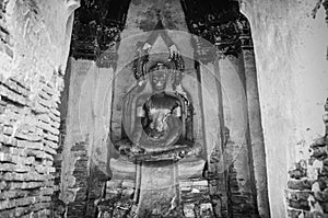 Ruined Buddha sculpture of Wat Chai Watthanaram, Ayutthaya, Thai