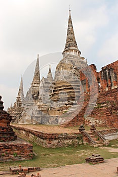 ruined buddhist temple (wat phra si sanphet) in ayutthaya (thailand)