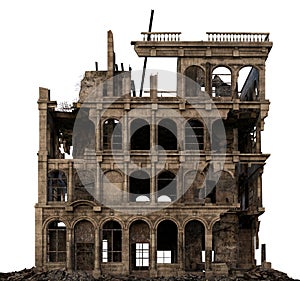 Ruined Building Isolated On White 3D Illustration