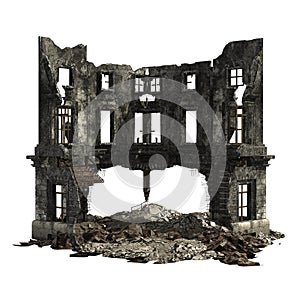 Ruined Building Isolated On White 3D Illustration