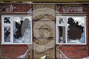 Ruined building, room with broken windows