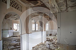 Ruined building, room with broken windows