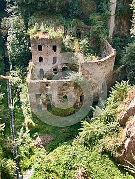 A ruined building in Sorrento from above
