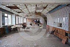 Ruined canteen for workers in abandoned factory