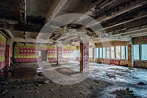 Ruined canteen for workers in abandoned Voronezh excavator plant