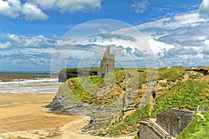 Ruined castle on a cliffs of Ballybunion in Kerry, Ireland