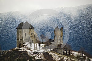 Ruined castle in winter ambiance