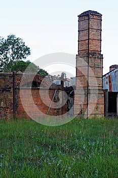 Ruined chimney stack at derelict brickworks.