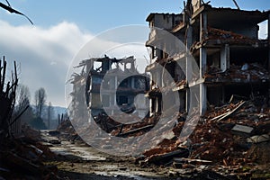 Ruined cityscape Earthquake leaves buildings and houses in shambles