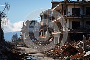 Ruined cityscape Earthquake leaves buildings and houses in shambles