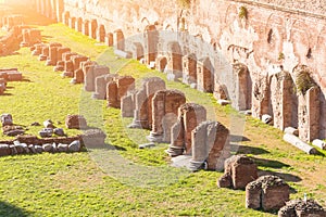 Ruined columns ancient Hippodrome of Domitian in Rome, Italy