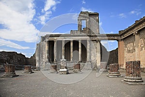 Ruined columns, church in Pompeii