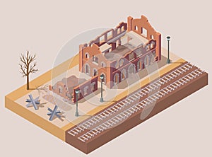 Ruined Destroyed Buildings Isometric