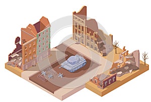 Ruined Destroyed Buildings Isometric