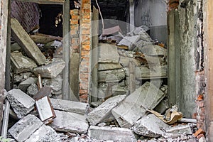 Ruined entrance to a residential building