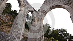 Ruined exterior details of priory of Beaumont le Roger, Normandy France, PAN