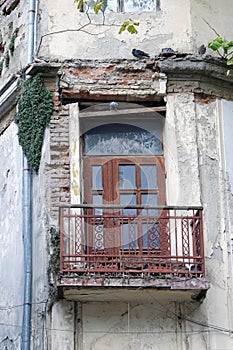 Ruined facade of the old abandoned building