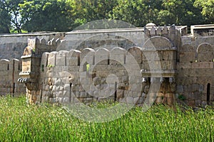 Ancient big battlement of vellore fort with trees photo