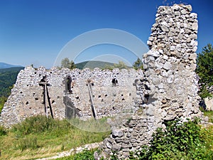 Ruined fortification walls of the Castle of Cachtice