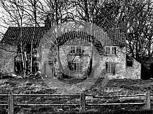 Ruined house,black and white