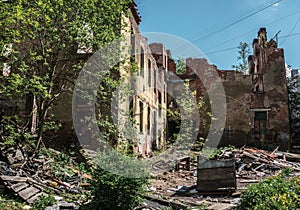 Ruined house building after war, earthquake, hurricane or other natural disaster