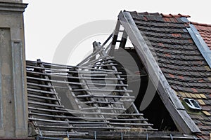 Ruined house with roof collapsed