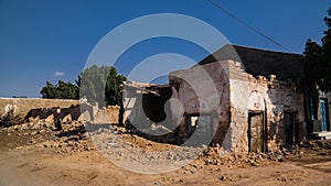 Ruined house on the street of Berbera, Somaliland, Somalia