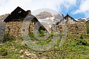 Ruined houses in little hamlet Dormillouse in the french Hautes Alpes