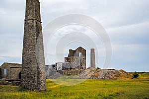 Ruined lead mine workings magpie mine Derbyshire UK