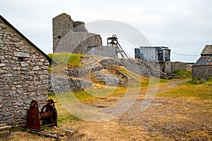 Ruined lead mine workings magpie mine Derbyshire UK