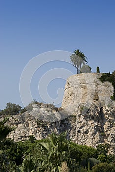 Ruined old castle walls in Monaco.