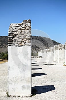 Ruined pillars of Toltec city in Tula