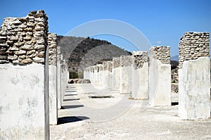 Ruined pillars of Toltec city in Tula
