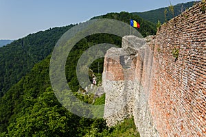 Ruined Poenari Castle known as Dracula Castle on Mount Cetatea in Romania