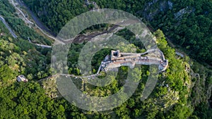 Ruined Poenari Fortress on Mount Cetatea in Romania