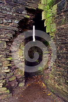 Ruined secret stairs in the wall of old Llanthony priory, Abergavenny, Monmouthshire, Wales, Uk